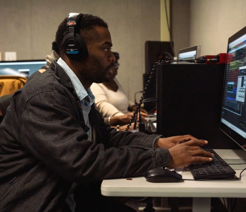 A student uses computer