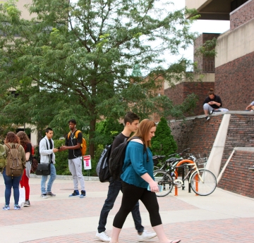 Students walking through quad