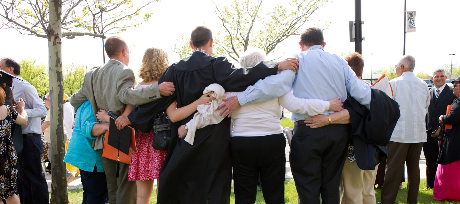 Parents and student outside Commencement ceremony