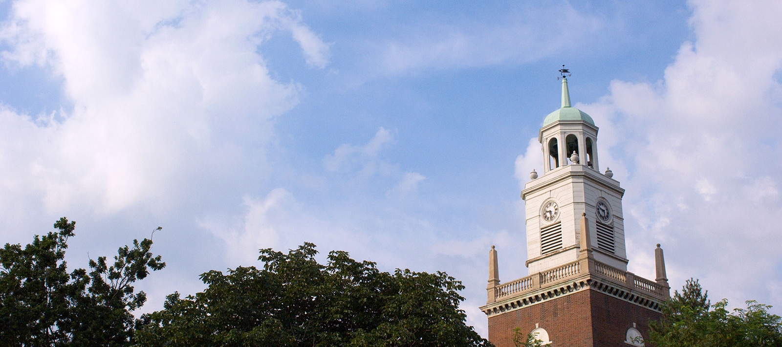 Rockwell Hall bell tower seen over the trees