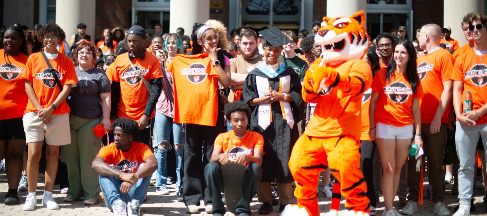 Group of students outside of Rockwell Hall