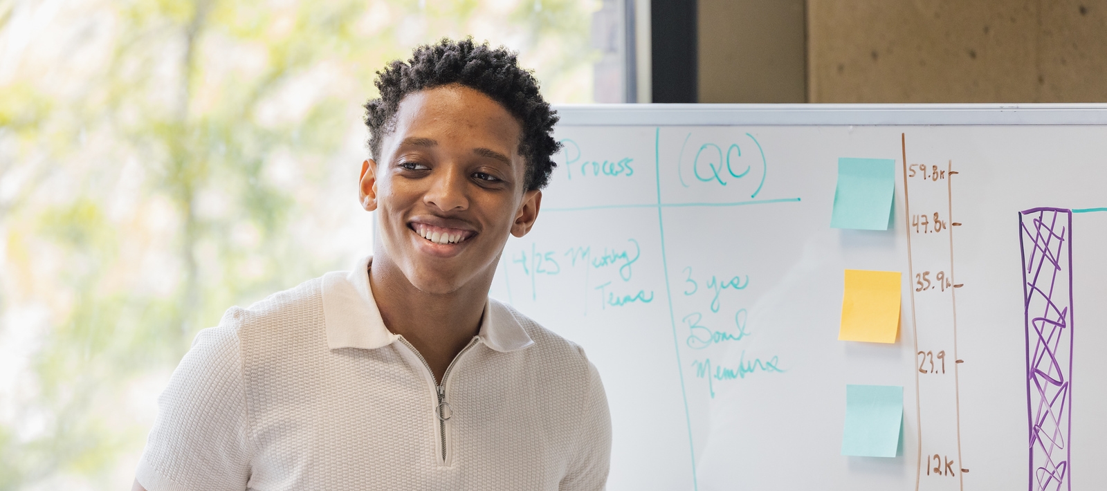 Student in front of white board