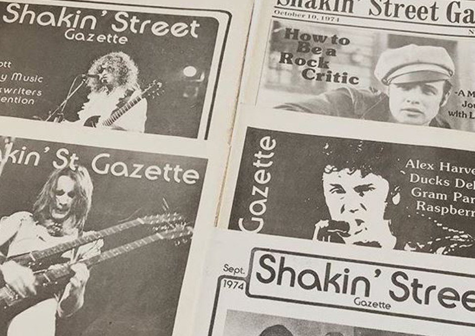 Issues of Shakin' Street arranged in display